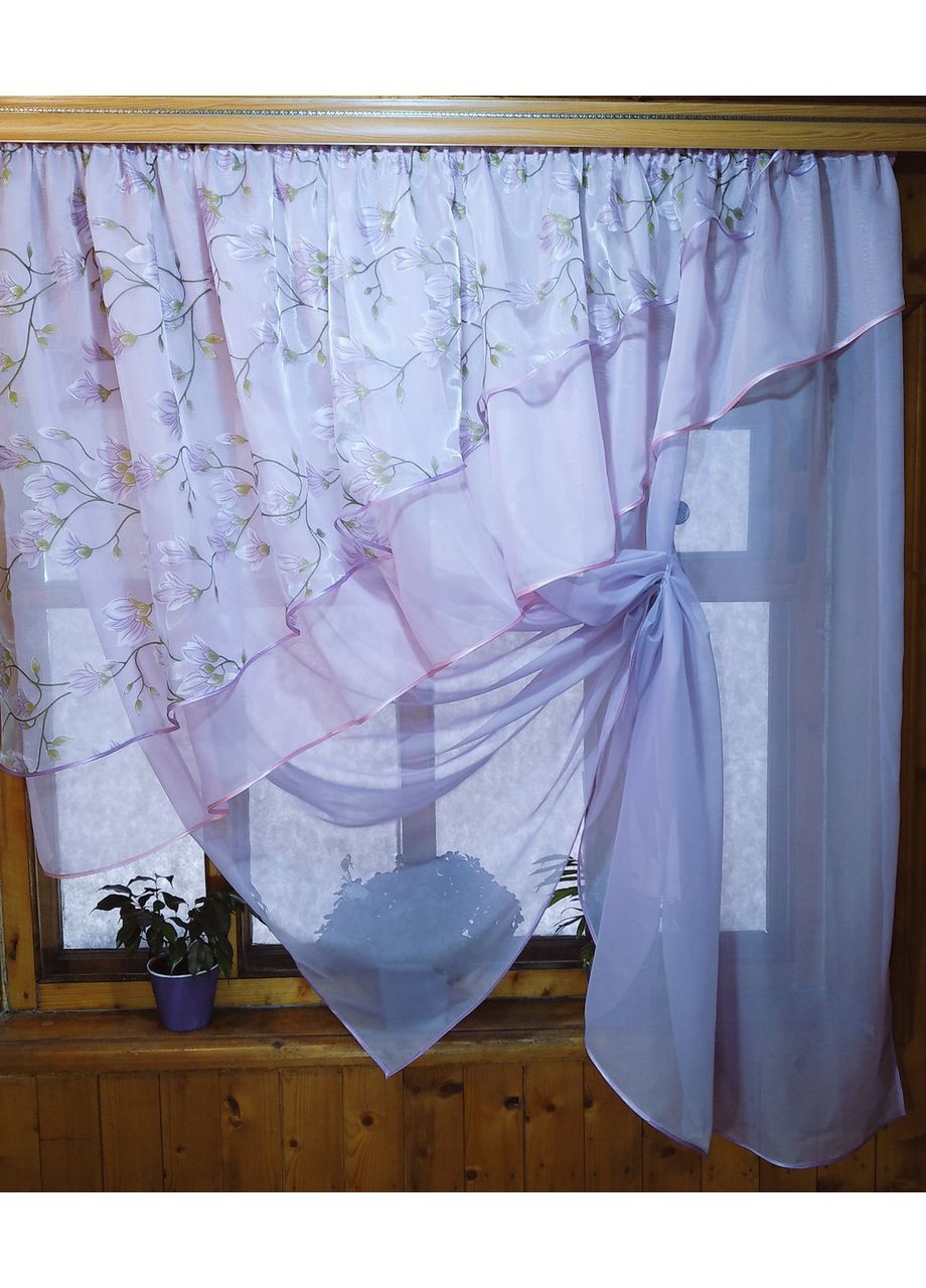 Занавеска кухона готова короткая Алия сиреневая веточка No Brand (372134012)