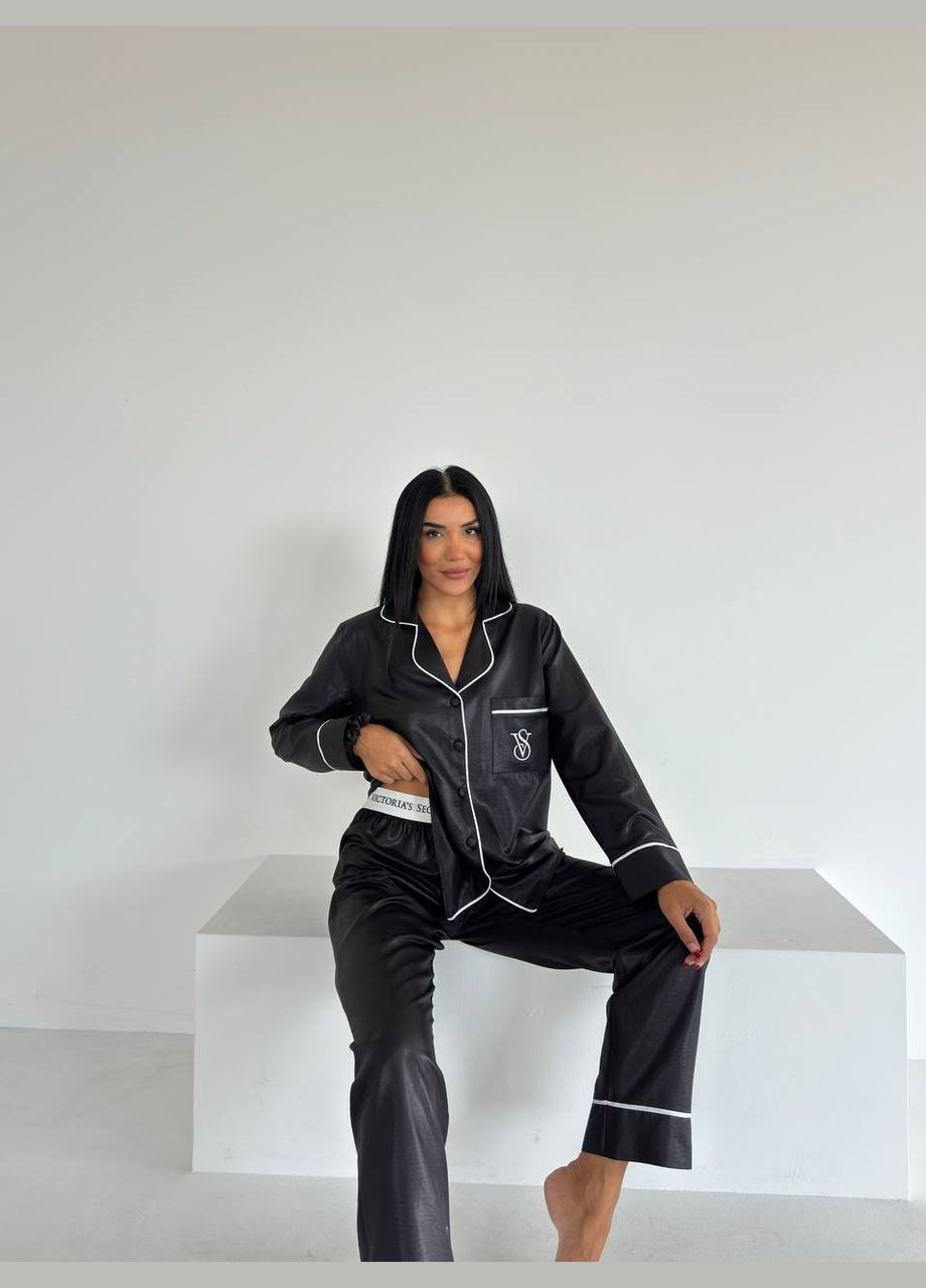 Чорна всесезон жіноча піжама сорочка + брюки No Brand