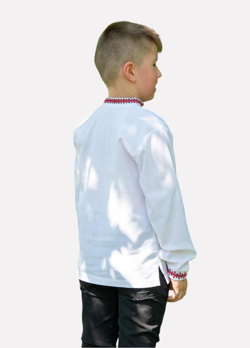 Біла вишиванка для хлопчика льон біла з червоним Україна льон (313453256)