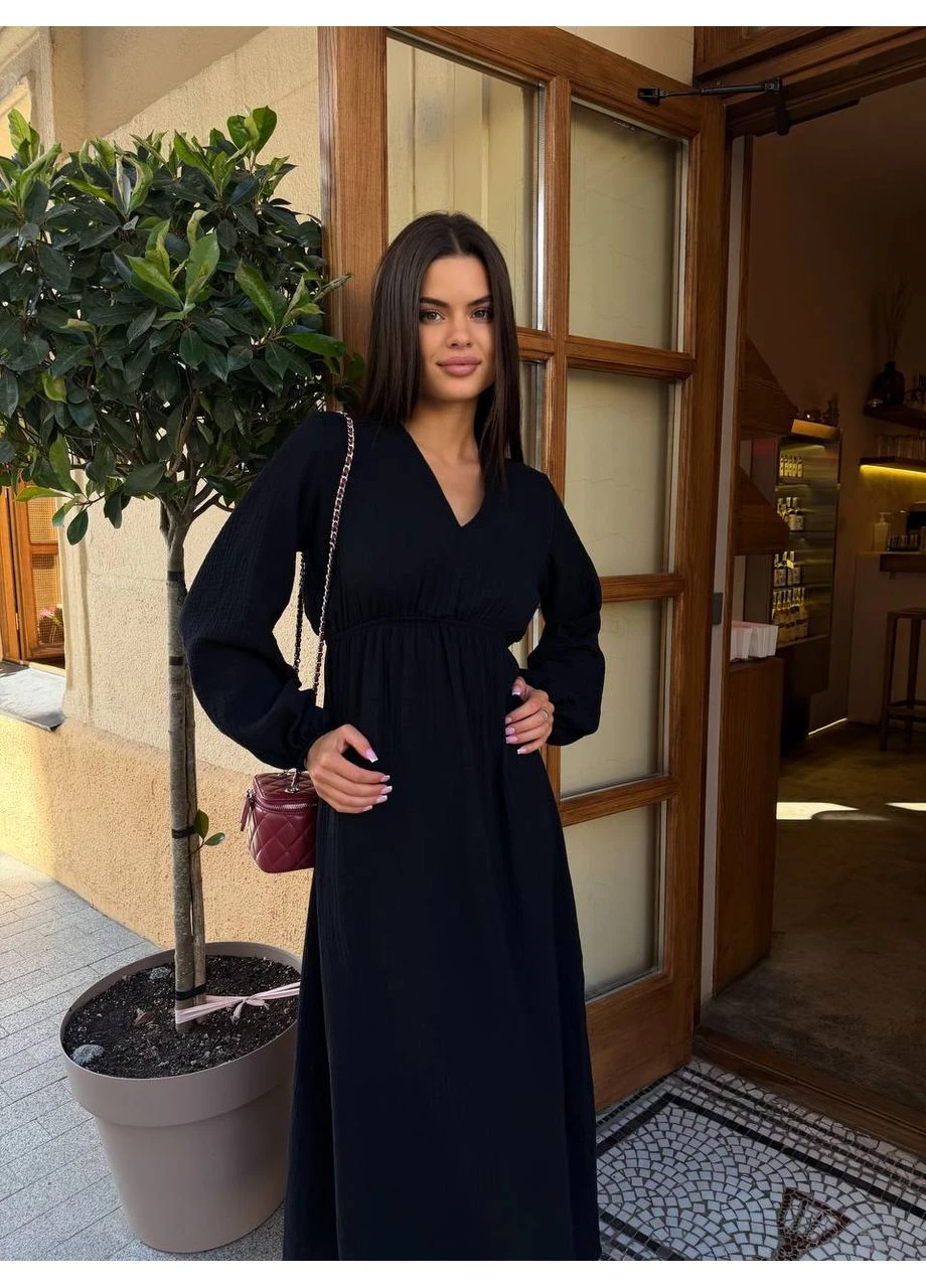 Черное платье макси из муслина Fashion