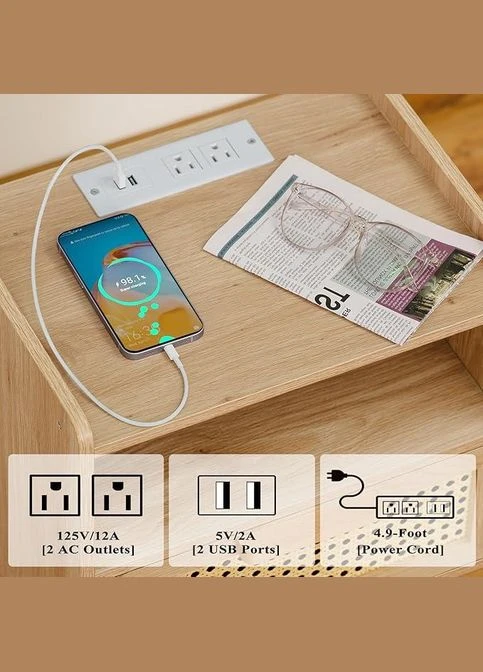 Lelelinky Ротанговая тумбочка с зарядной станцией, прикроватный столик с открытой полкой и ящиком, Германия No Brand (400406644)