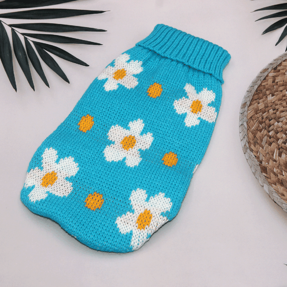 В'язаний акриловий светр для собак Pet Style "Блакитна квітка" M No Brand - (323237428)