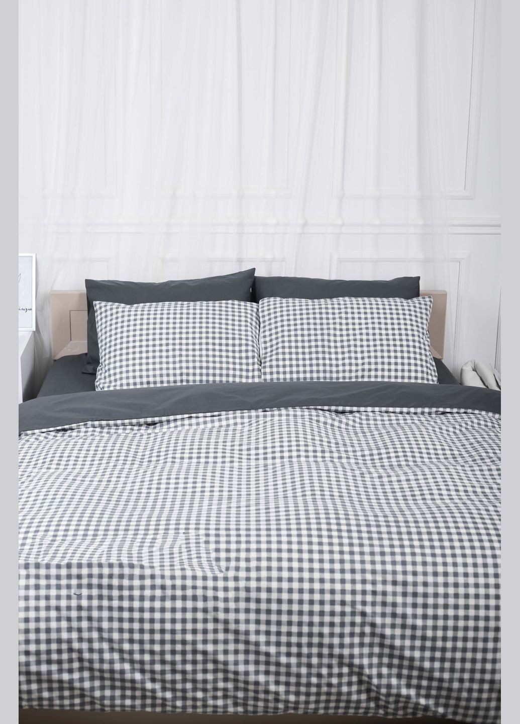 Комплект постельного белья полуторный 143х210 наволочки 2х40х60 Ranforce Elite (MS-820000015) Moon&Star Gray Square (284416126)