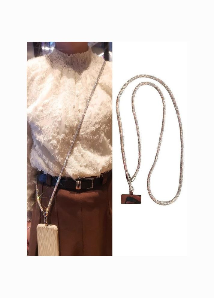 Блестящий ремешок-шнурок для телефона со стразами на шею, через плечо Радужный No Brand (328958127)