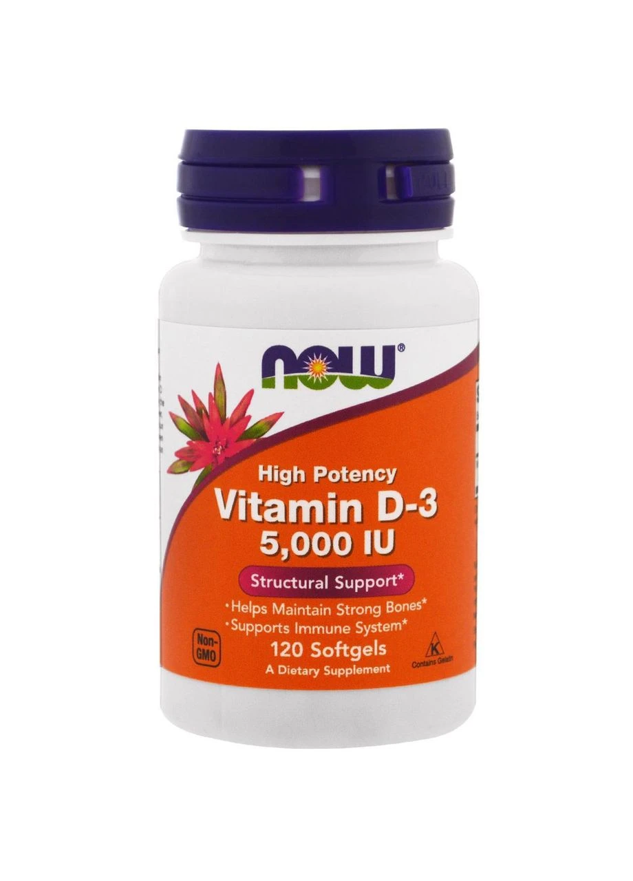 Вітамін Д3, Vitamin D-3,, 5000 МО, 120 капсул Now Foods (364311956)