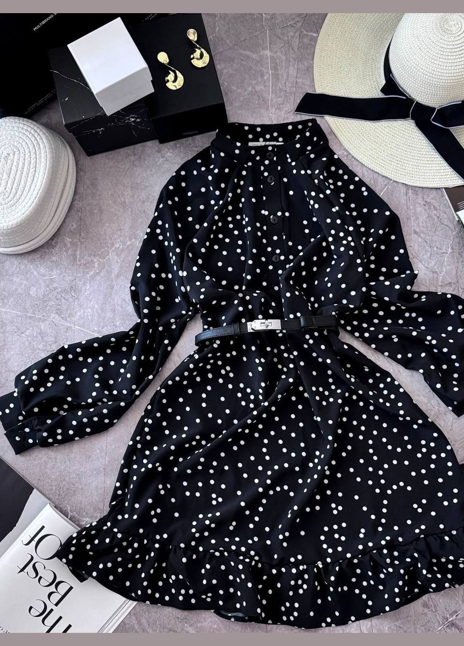 Черно-белое повседневный, кэжуал женское черно-белое платье No Brand в горошек