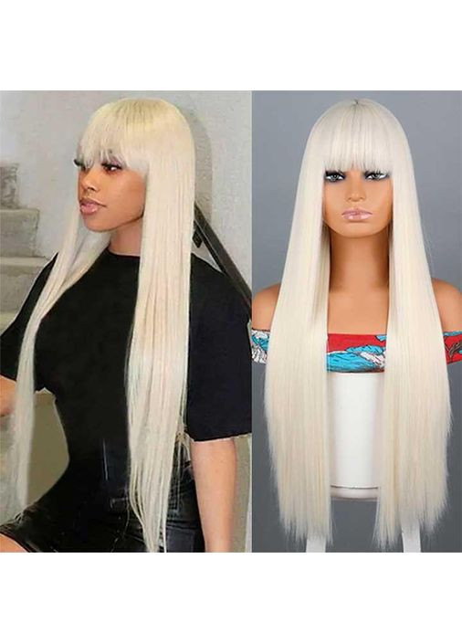 Парик ровный аниме с длинной челкой "Супер блонд" - 70см - (372733885)