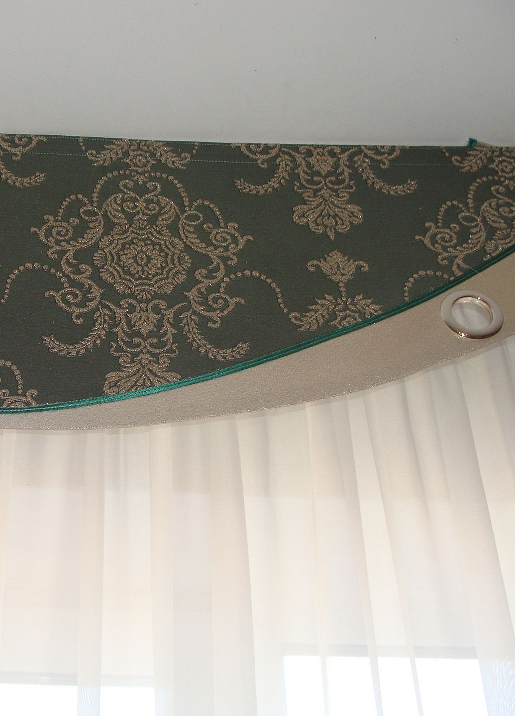Жесткий ламбрекен с шторами Люкс 250см зеленый с молочным (43ж) Firanka Style (336964126)