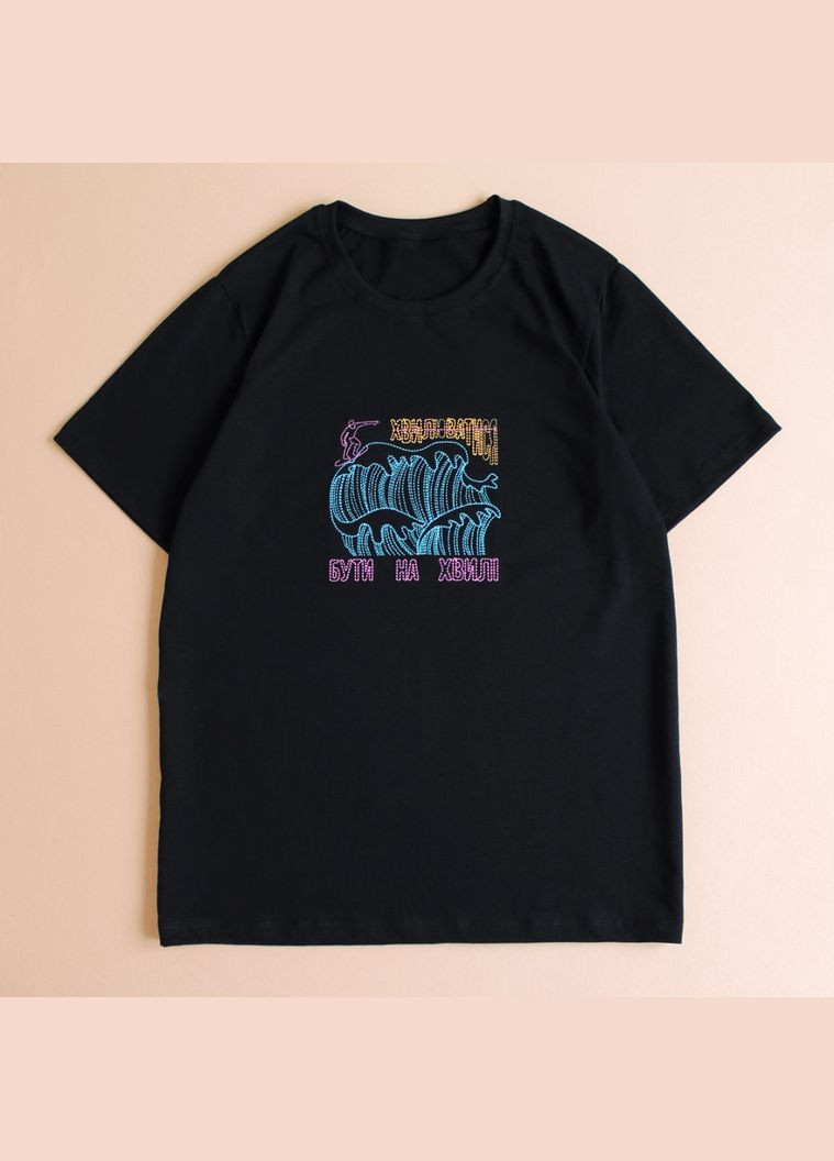 Футболка з оригінальною вишивкою На хвилі чорна Ladan - (301026508)
