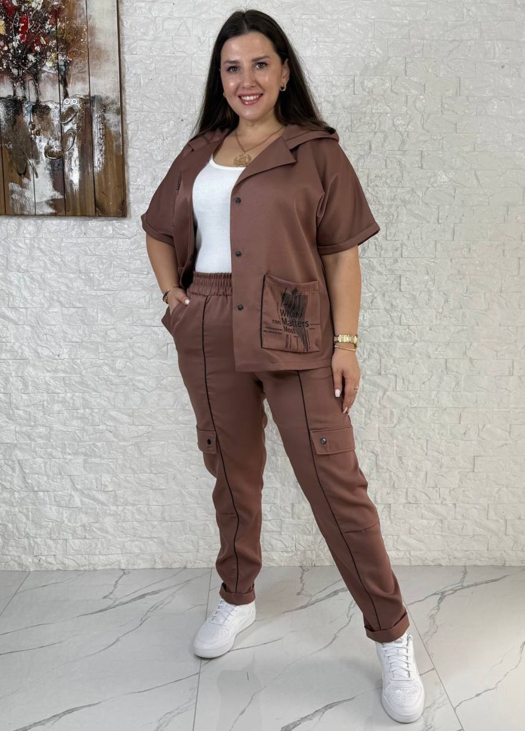 Базовый повседневный демисезонный костюм двойка: кофта на кнопках с капюшоном + штаны высокой посадки Tik-Tak (340163678)