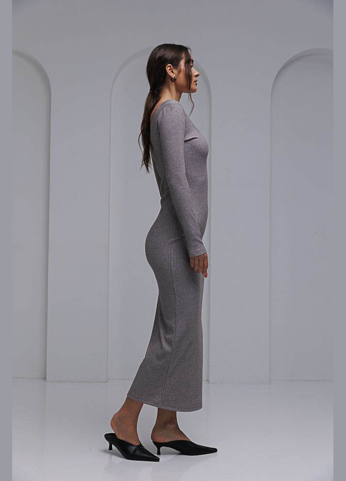 Бежева сукня з трикотажу в рубчик оливкова з квадратною горловиною Arjen