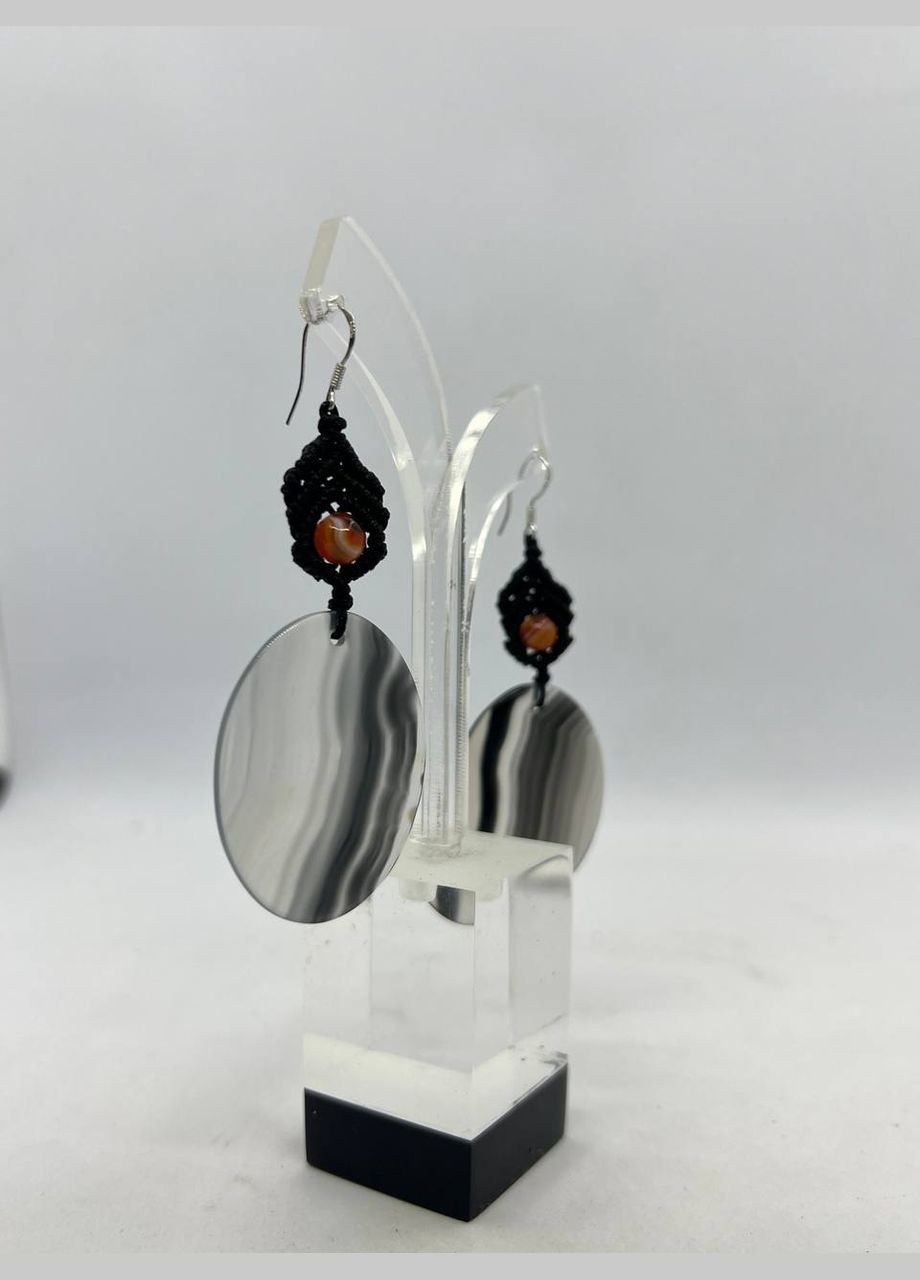 Серьги агат 7 см Серый No Brand (331610968)