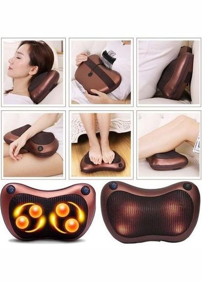 Масажна подушка для дому Massage Pillow 8 масажних роликів коричневий (1756375287) No Brand (330243111)