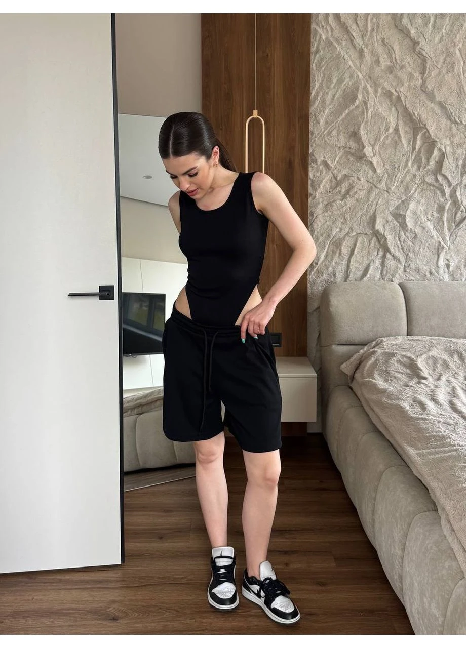 Костюм женский шорты+акцентный боди черного цвета 38435 Fashion (396254196)