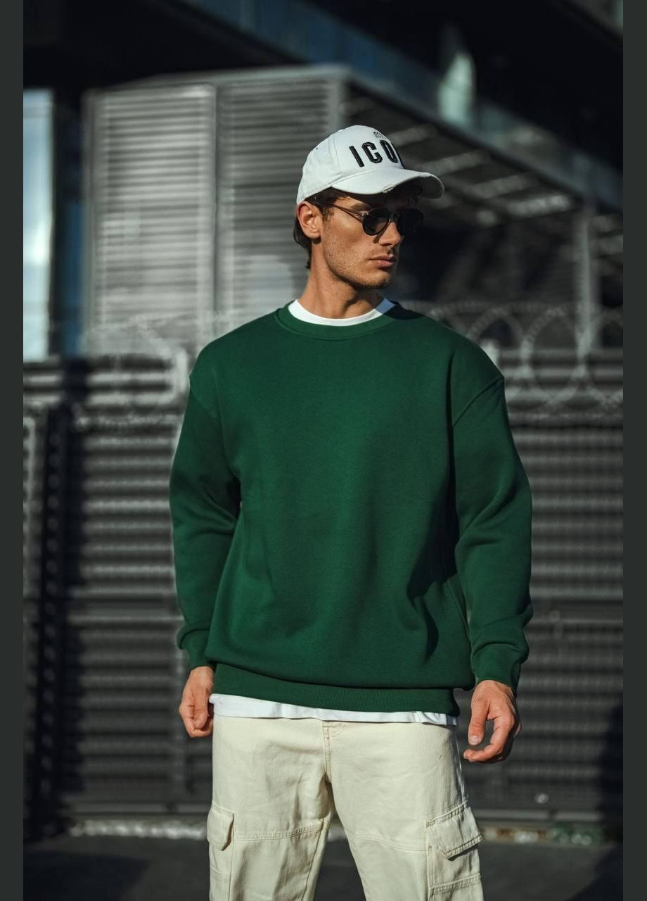 Зеленый стильный мужской свитшот оверсайз на флисе зеленый (316629104)