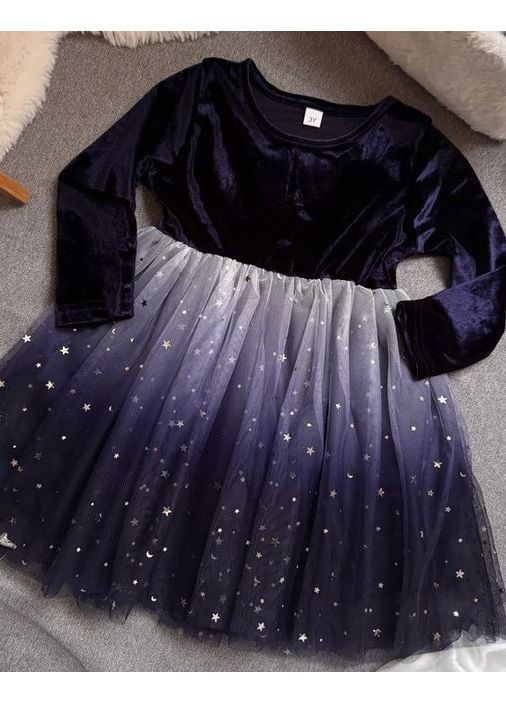 Комбинированное нарядное платье для девочки с градиентом цвет синий 10980 No Brand (370144127)