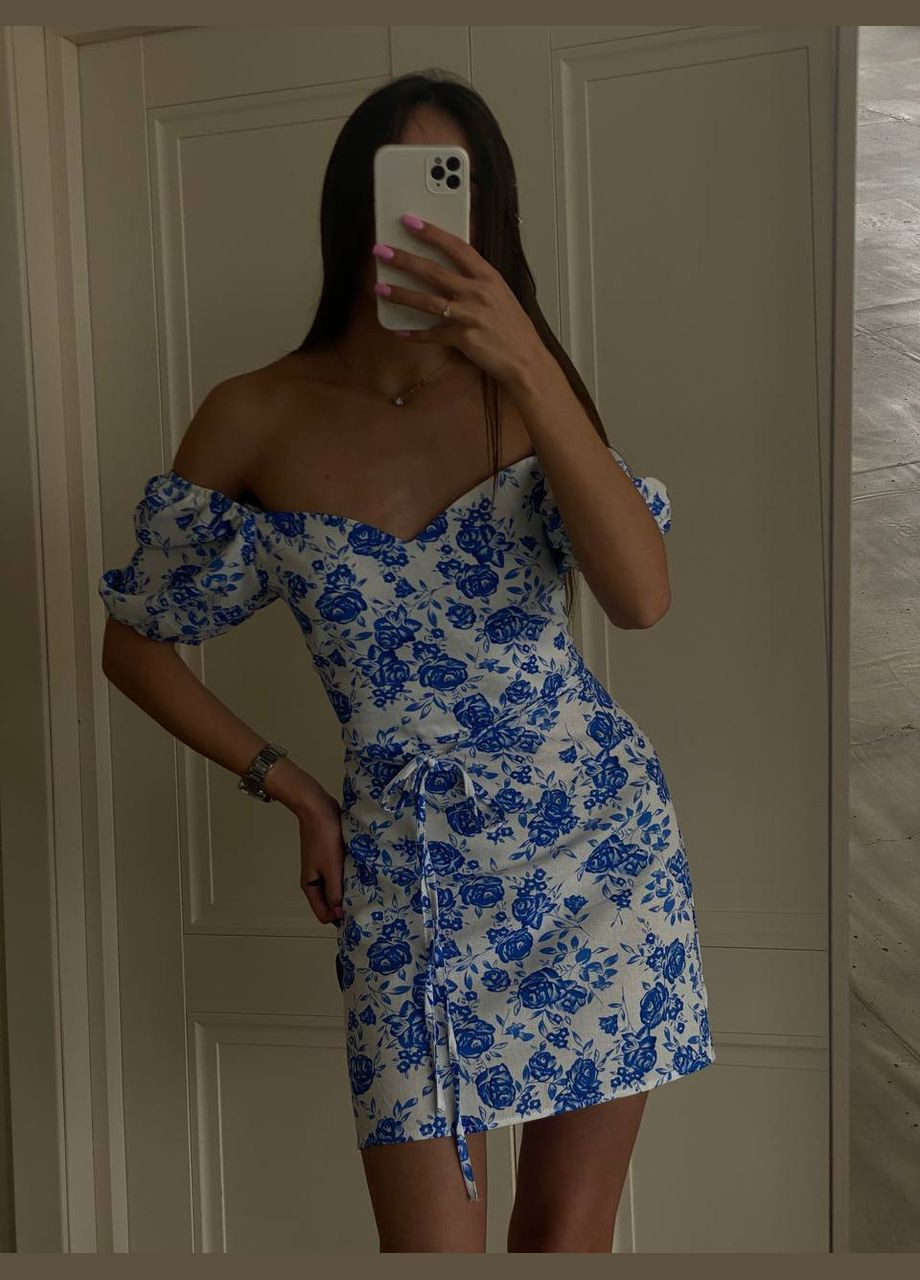 Блакитна повсякденний сукня DK/DL Мода без кордонів з квітковим принтом