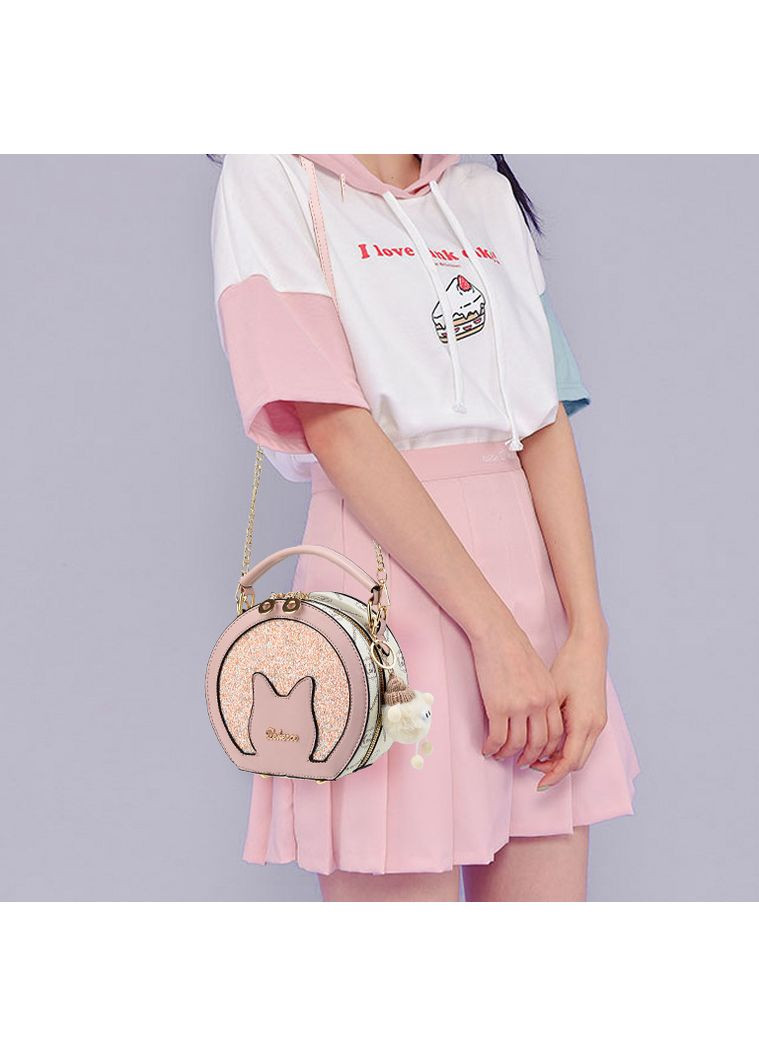 Детская круглая сумочка с блестками для девочек из экокожи розовая No Brand (351536878)