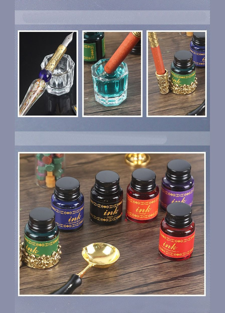 Подарочный винтажный набор: Перо для каллиграфии с 6 флаконами чернил. Оригинальный подарок Красное перо No Brand (337169334)