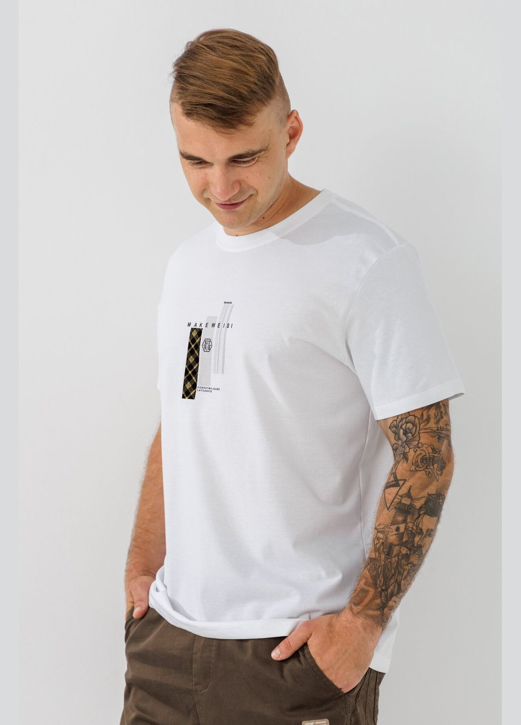 Белая футболка с принтом мужская sp23608-bp24608 белый (2000990506955s) shop (2000990506955) No Brand