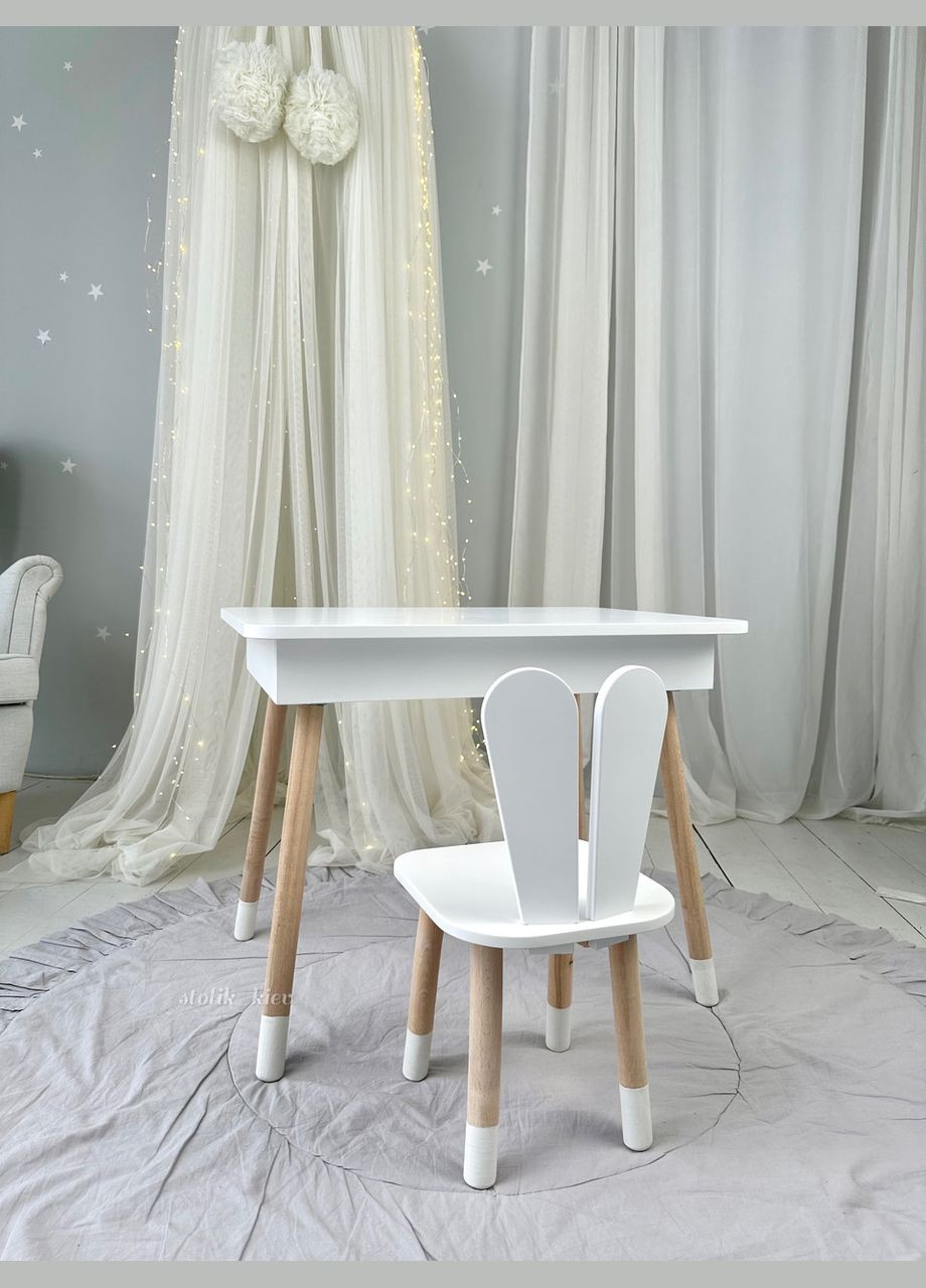 Дитячий столик і стільчик зайчик білий. Столик із нішею для олівців і розмальовок No Brand (361259139)