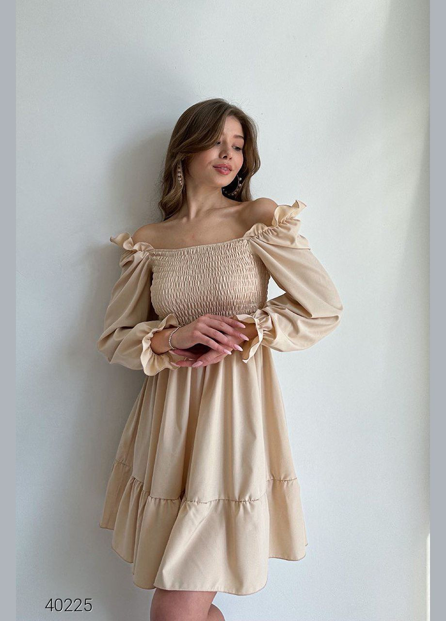 Бежева повсякденний літня сукня з пишною спідницею Liton однотонна