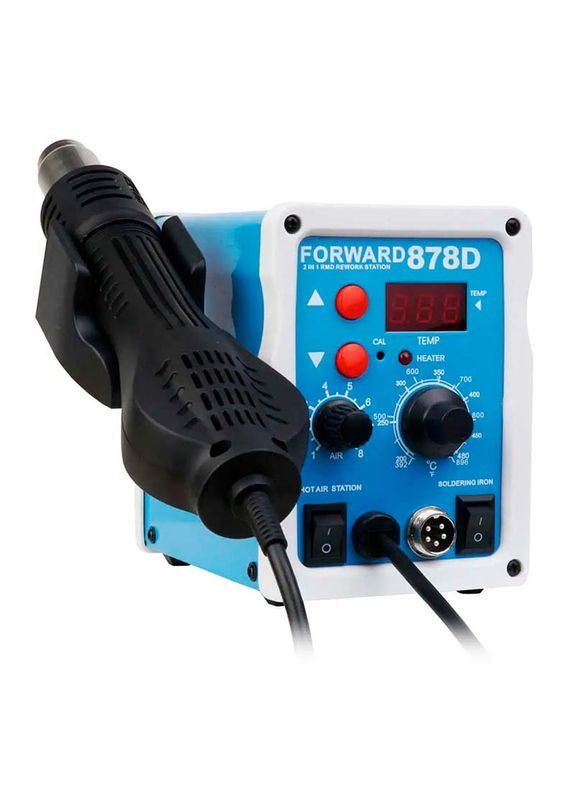 Паяльная станция 878D 2 в 1 термофен + паяльник, LED дисплей, 3 насадки, 100-480°C, 700 Вт. Forward (322567382)