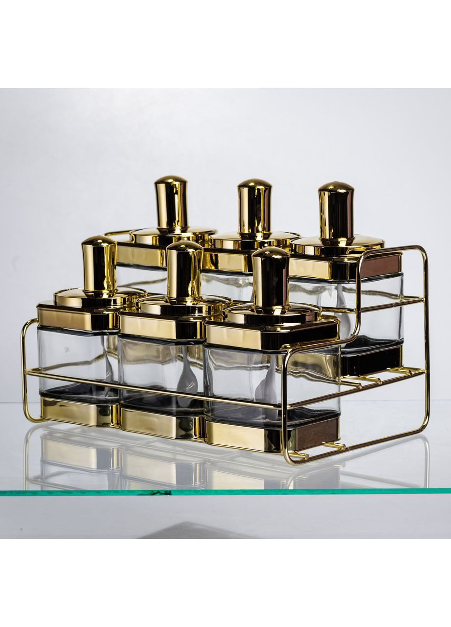 Набор стеклянных банок для сыпучих продуктов 6 шт с ложкой золотые контейнеры для хранения специй и приправ Yiwu (370432338)