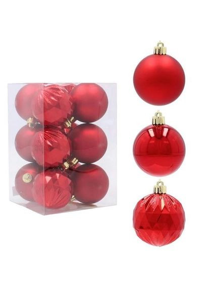 Набор пластиковых красных новогодних шаров 12 шт. D-6 см. 43039 Flora (360639370)