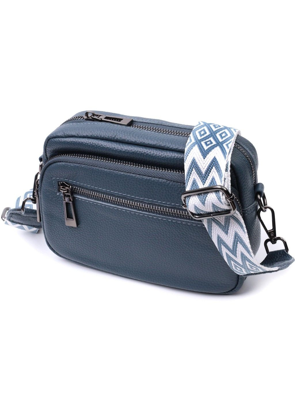 Оригинальная женская сумка с накладным карманом из натуральной кожи 22641 Синяя Vintage (297957411)