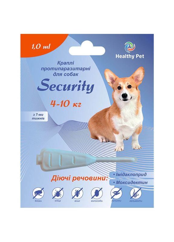Капли противопаразитарные для собак Heathy Pet Security 4-10кг 1,0 мл Healthy Pet (267727003)