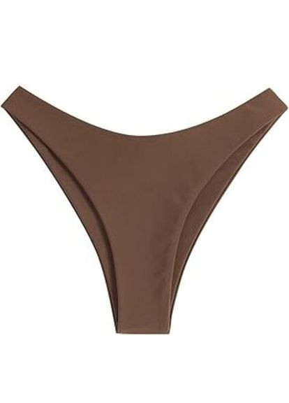 Коричневые женские плавки с высокой талией. однотонные ZAFUL