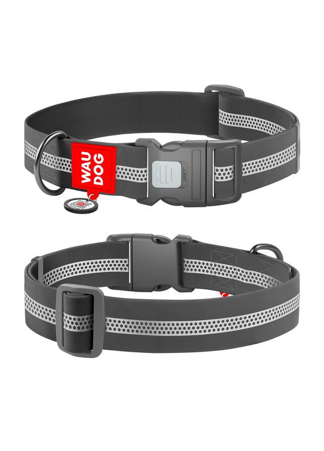 Нашийник для собак водостійкий Waterproof з QR паспортом, світловідбивний, пластиковий фастекс,, Ш 40 мм, Дов 46-70 см, сірий WAUDOG (325479142)