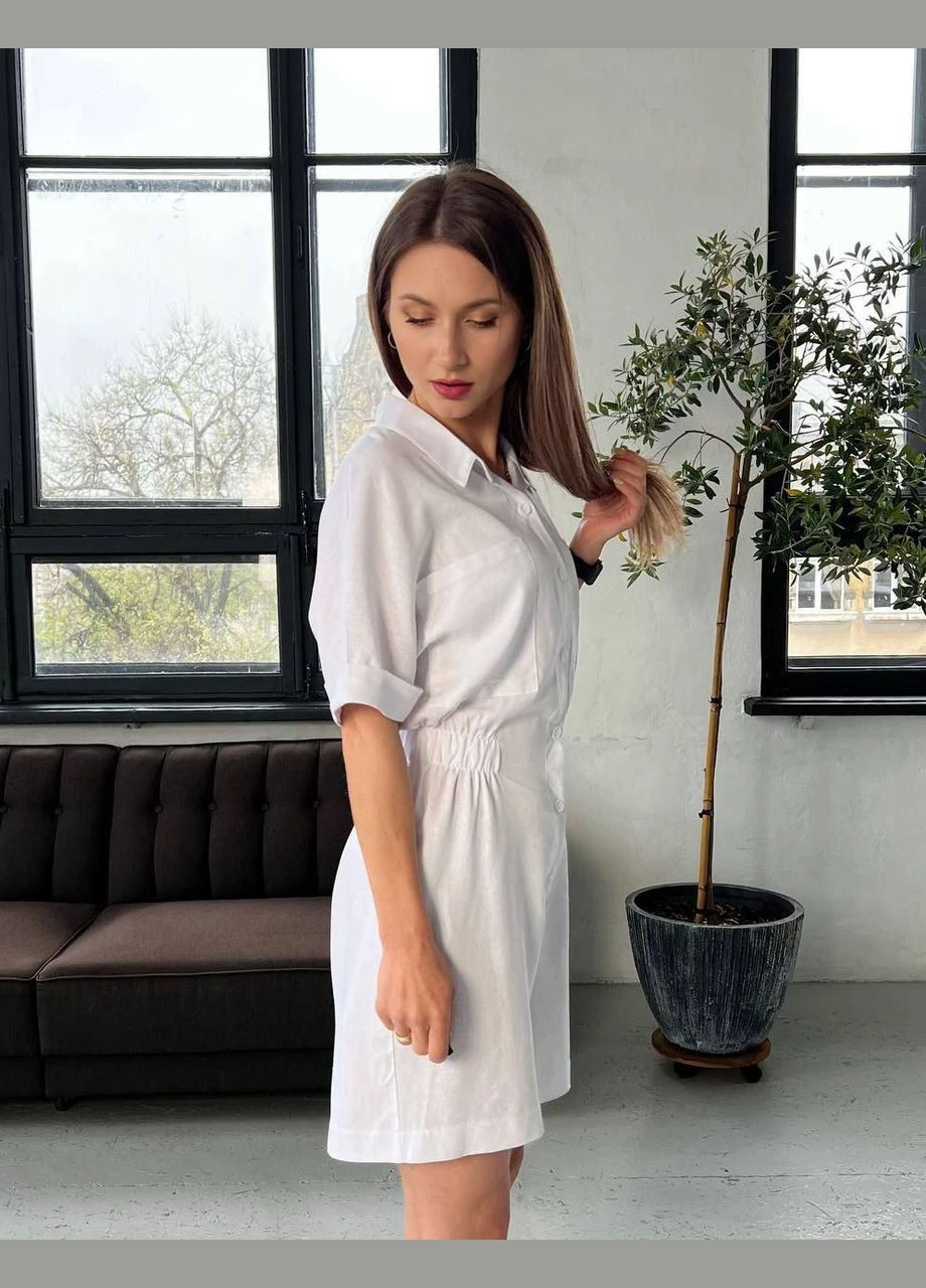 Женский комбинезон FINO Mode комбинезон-шорты однотонный белый кэжуал лен