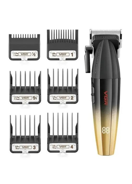 Машинка для стрижки акумуляторна 5Вт LED-дисплей 6 насадок 2500мАч золотистий (2390000035) VGR V‑003 (342392593)