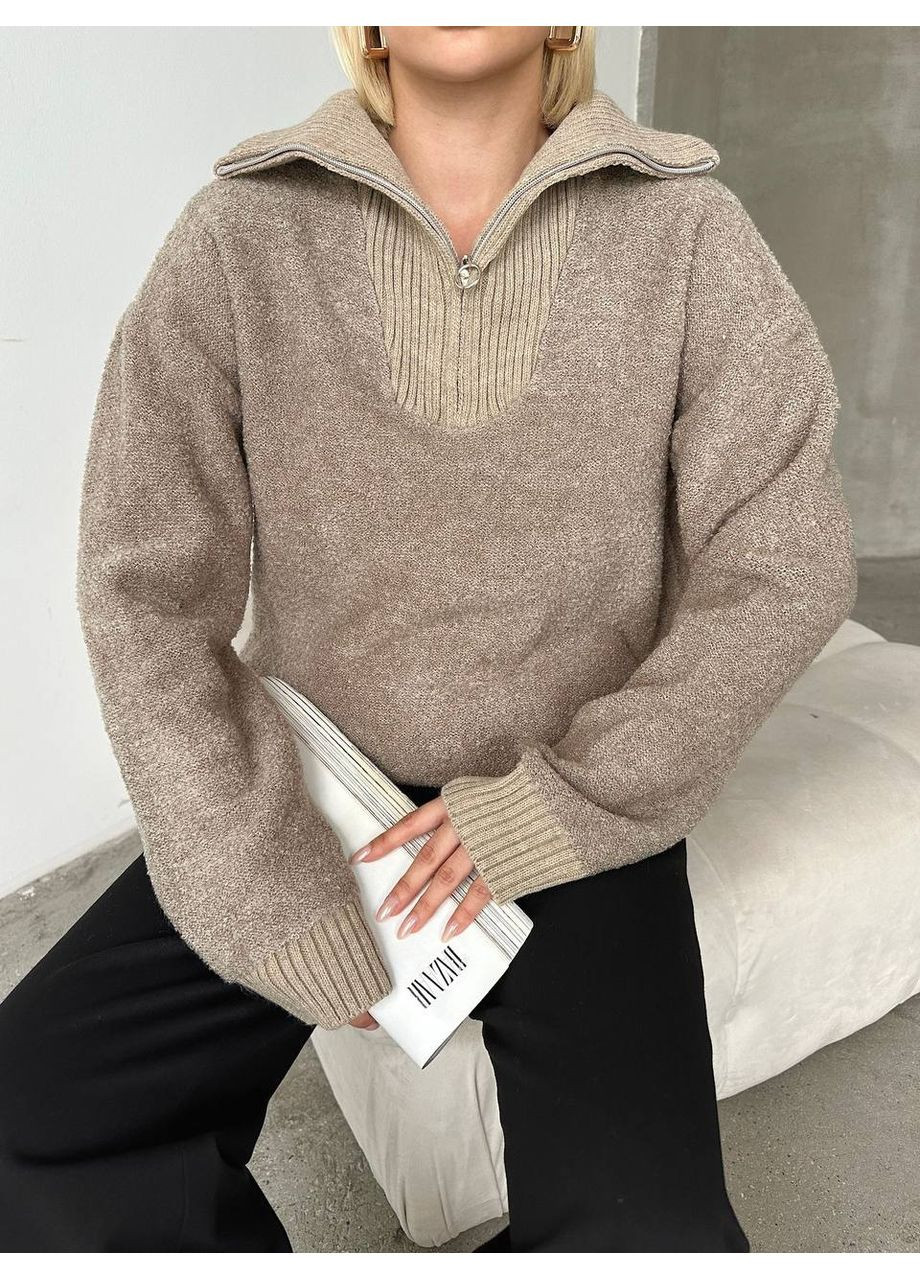 Коричневий демісезонний трикотажний светр з коміром на блискавці — м’який та затишний, універсальний розмір, туреччина DK/DL Мода без кордонів