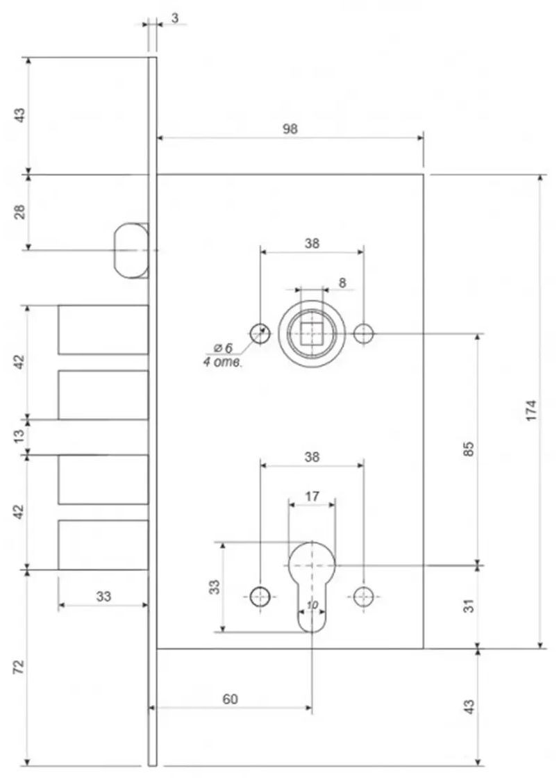 Замок врізний T-05-CR(корпус) Apecs (370289843)