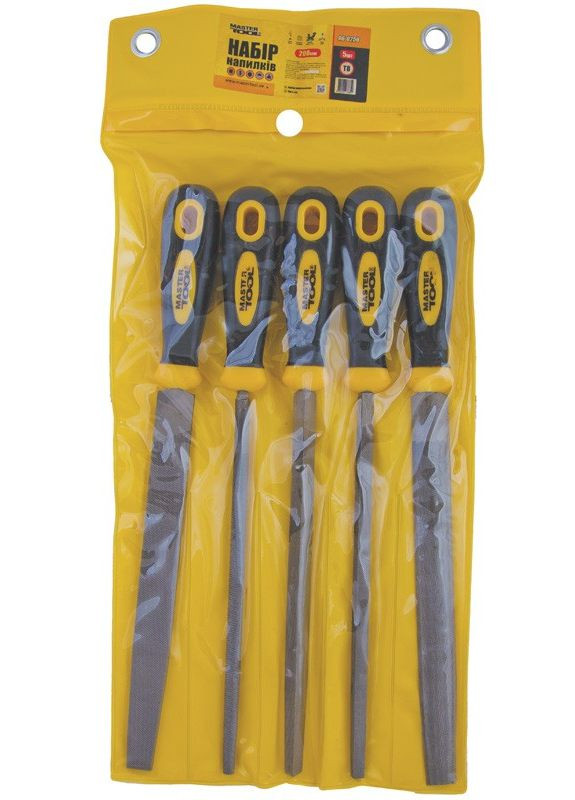 Напильники по металлу 200 мм набор 5 шт плоский/круглый/трехгранный/полукруглый/квадратный 06-0250 Mastertool (364964619)