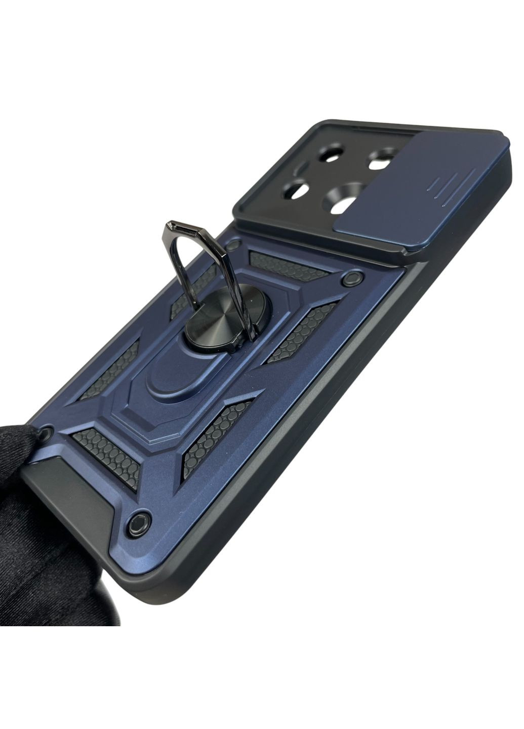 Чохол для POCO X6 броньований з кільцем підставкою зі шторкою на сяомі поко х6 темно-синій rg1 Xiaomi (366020409)