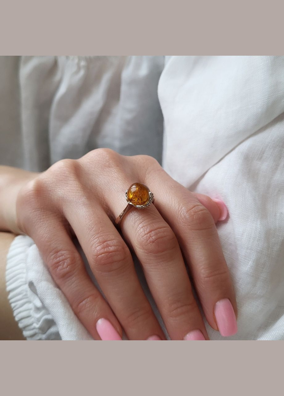 Серебряное кольцо Шар с Янтарем с золотой пластиной размер серебро 925 пробы Родированное 463к 3.19г Nobrand (369612468)