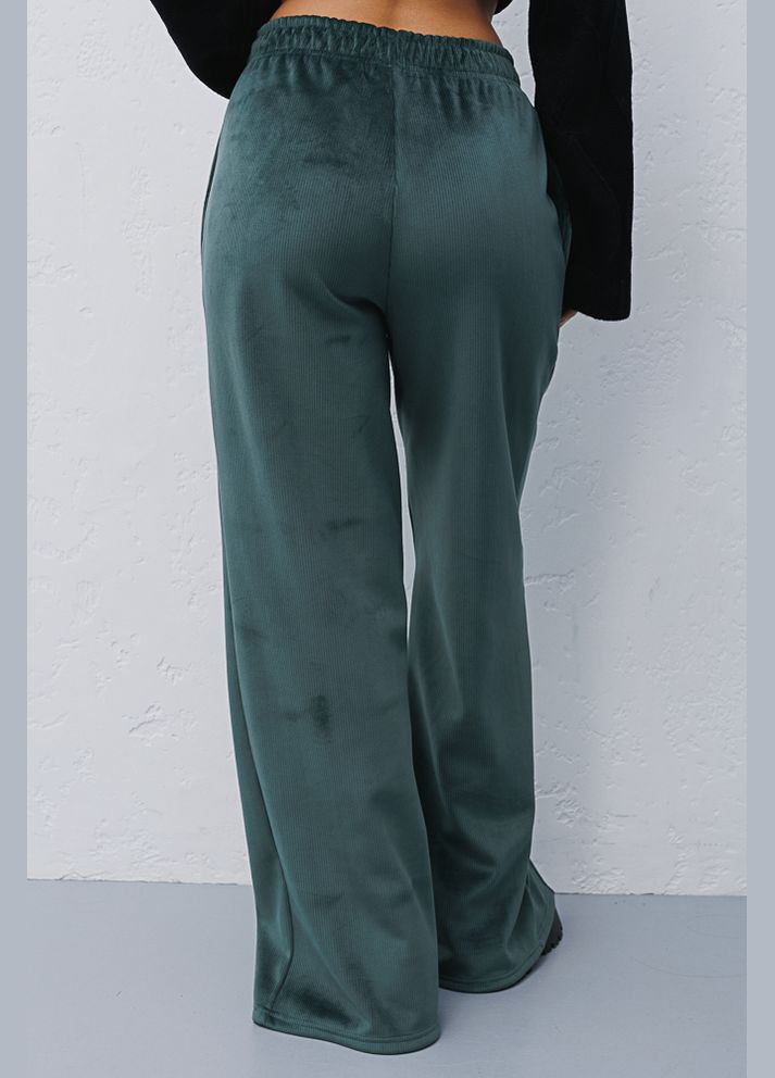 Женские велюровые штаны изумрудные с разрезами спереди Arjen (294907513)