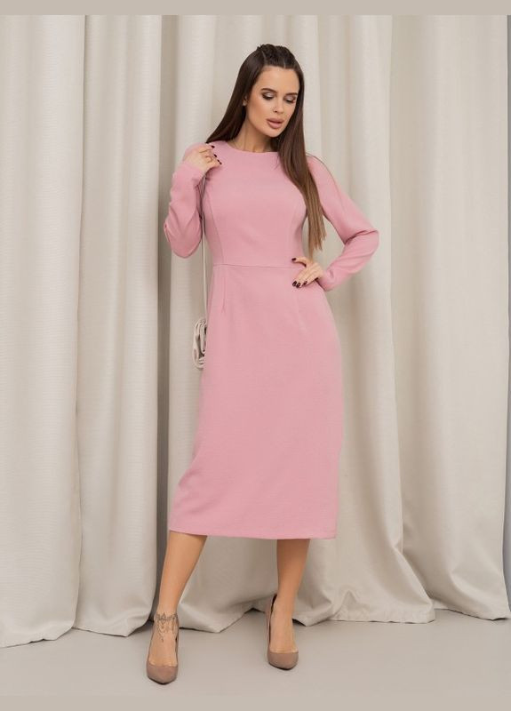 Розовое повседневный розовое классическое платье с разрезом ISSA PLUS однотонное