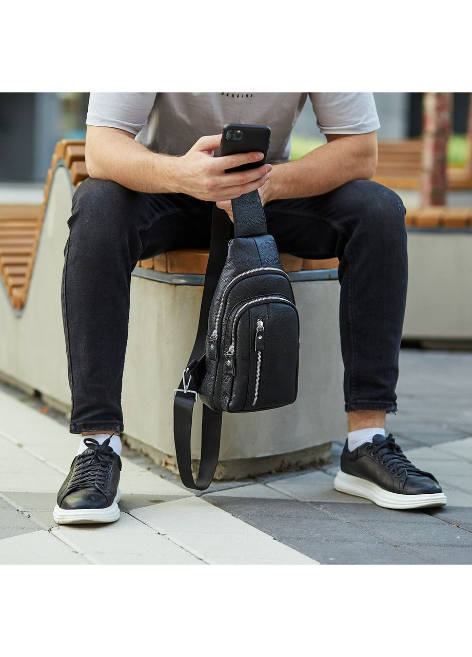 Сумка-слинг мужская кожаная на одно плечо черная 74521 Tiding Bag (341309374)