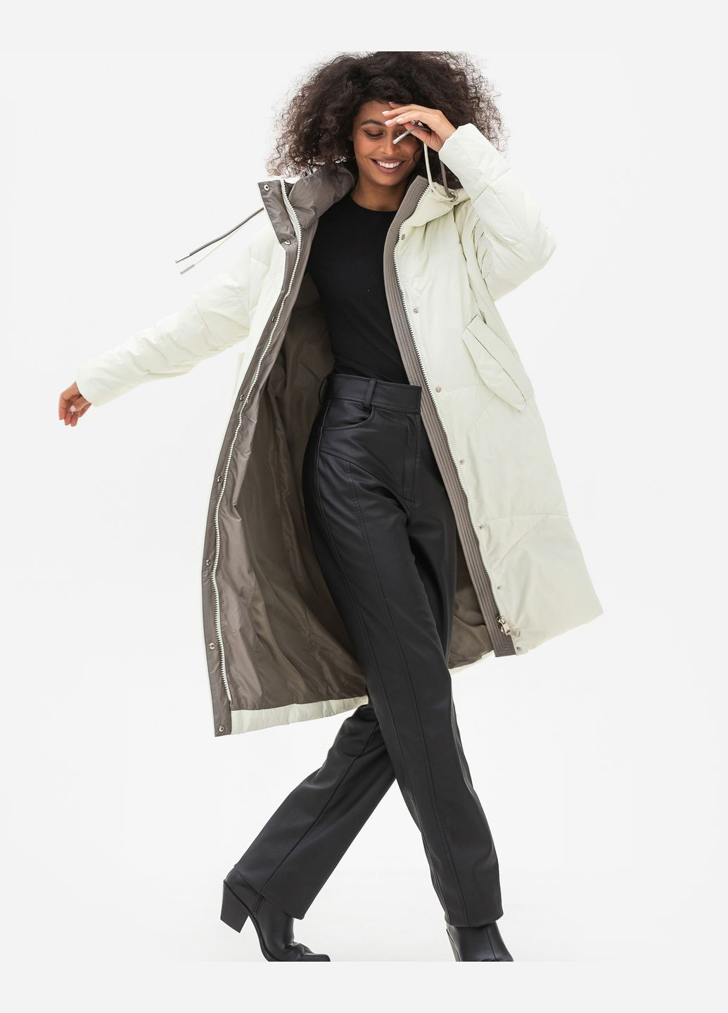 Белая зимняя куртка-пальто модель Viva 8626