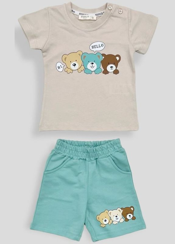 Бежевий літній футболка + шорти 19300 бежевий і мятний Breeze