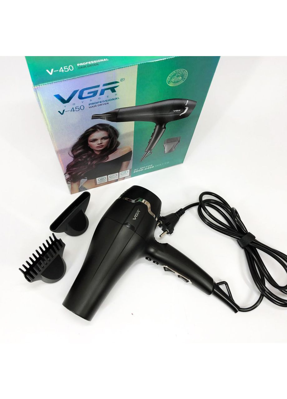 Професійний фен V-450 для сушіння укладання волосся 2400 Вт режим Turbo, Повітряний стайлер для волосся VGR (365654774)