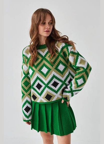 Зеленая теплая вязаная юбка плиссированная шерстяная короткая зеленая Guash