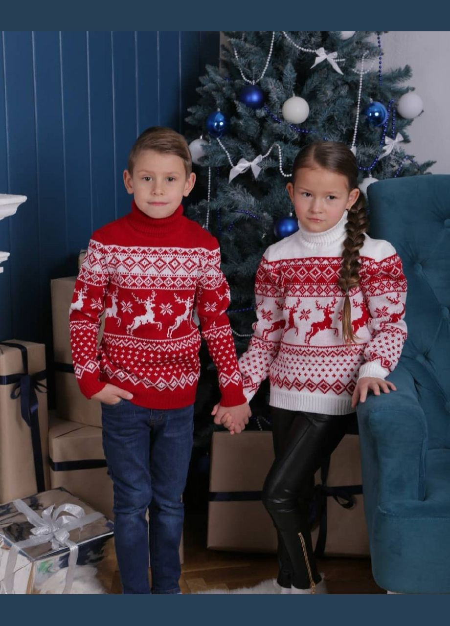 Червоний зимовий светр новорічний для хлопчика vishivano4ka 20195 No Brand