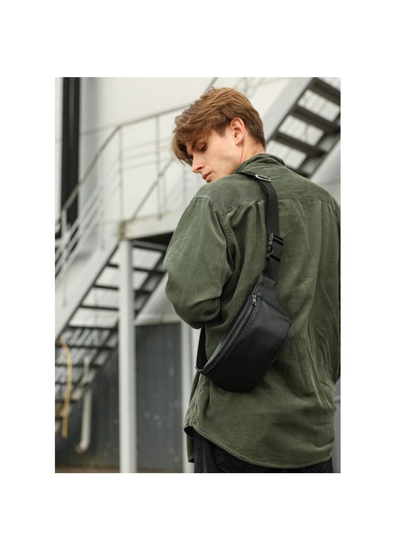 Мужская сумка на пояс бананка кожаная Tirso PSO черная Sambag (322870575)