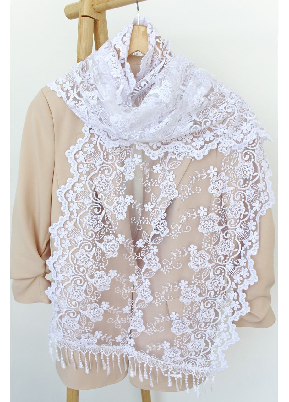 Шарф белый свадебный церковный ажурный 150010 Husta (348437476)